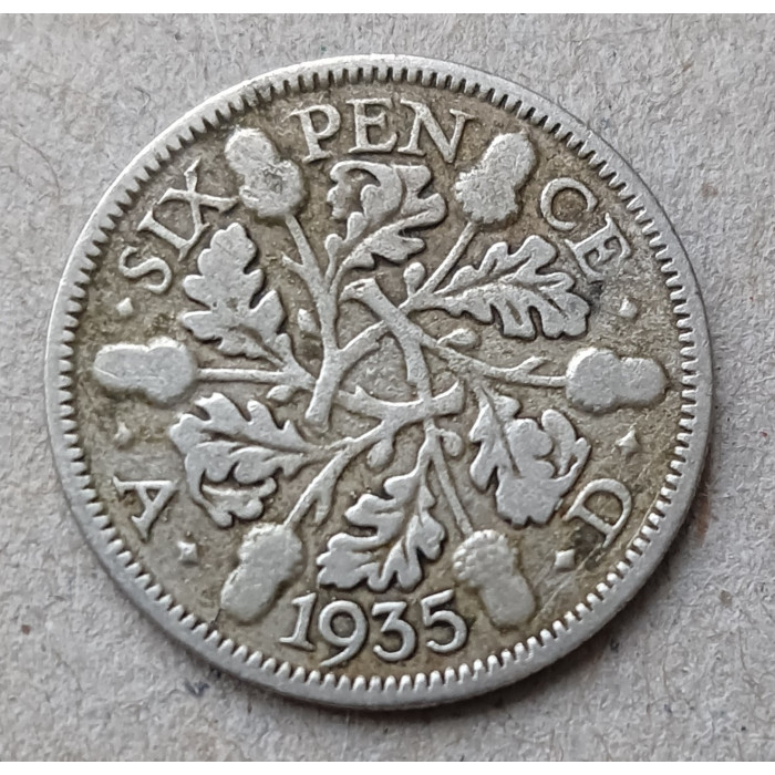 Великобритания 6 Пенсов 1935 год , Король Георг 5 , Серебро