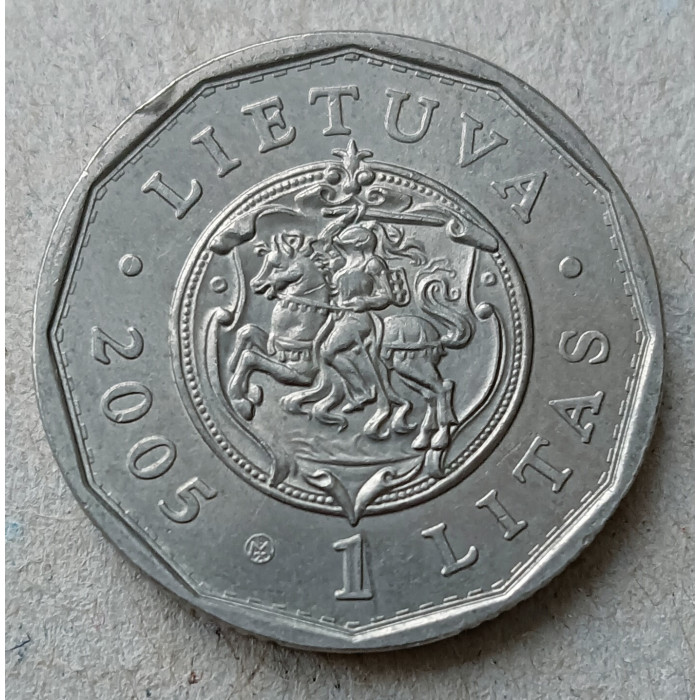 Литва 1 Лит 2005 год , Королевский дворец , Рыцарь на коне