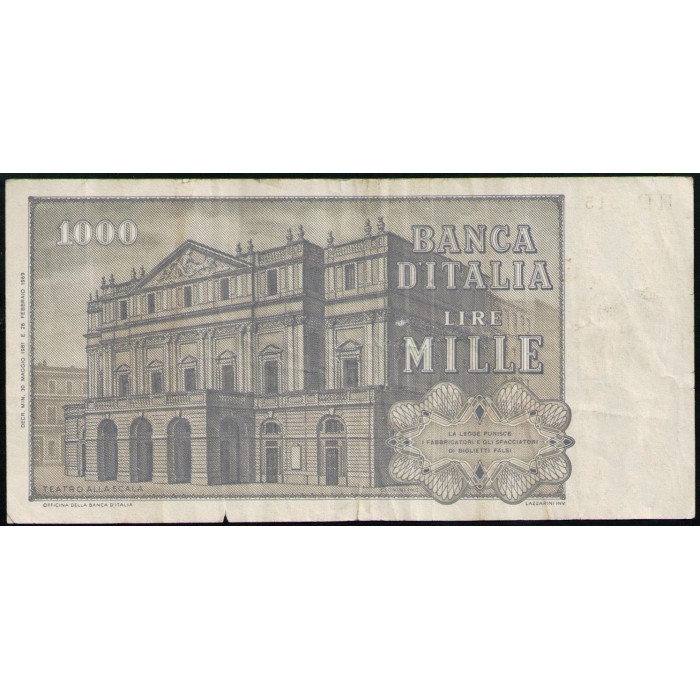 Италия 1000 Лир 1981 год , Джузеппе Верди , Театр Ла Скала , Милан