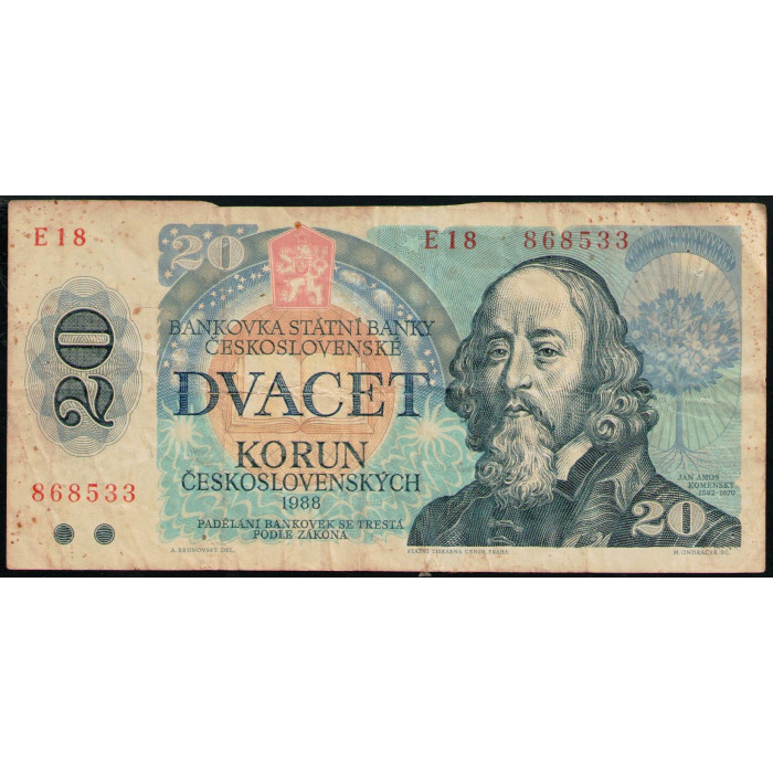 Чехословакия 20 Крон 1988 год , Ян Амос Коменский , Древо жизни 