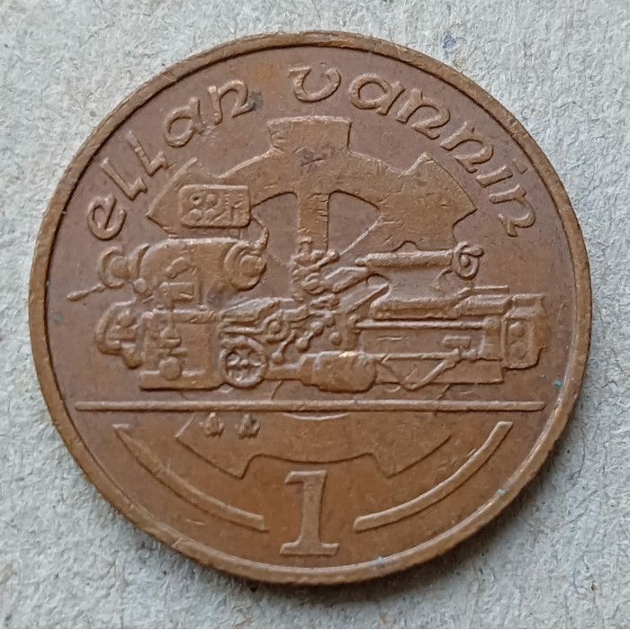 Остров Мэн 1 Пенни 1991 год , Токарный станок, Елизавета 2