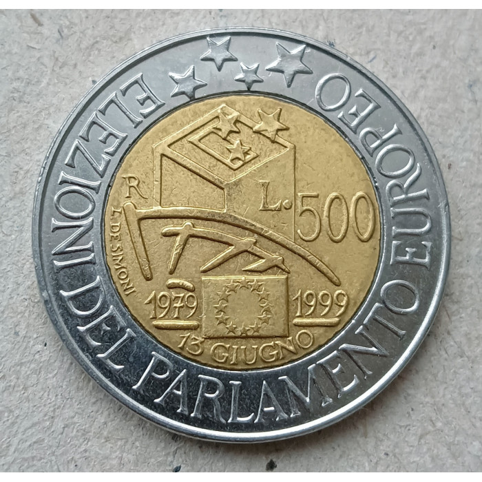 Италия 500 Лир 1999 год , 20 лет Европейскому парламенту