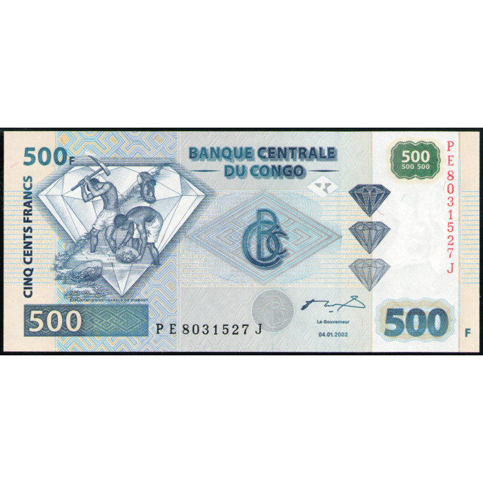 Конго 500 Франков 2002 год , UNC , Добыча алмазов , долина Этроит
