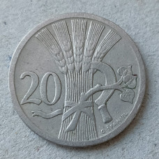 Чехословакия 20 Геллеров 1928 год , Серп, Колосья , Оливковая ветвь