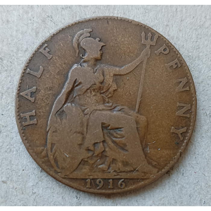 Великобритания 1/2 Пенни 1916 год , Британия , Король Георг 5
