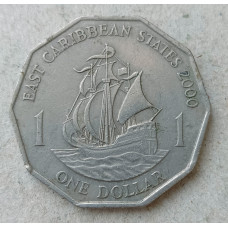 Восточные Карибы 1 Доллар 2000 год, Золотая лань , Военный корабль , Королева Елизавета 2