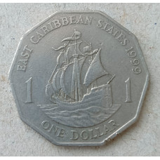 Восточные Карибы 1 Доллар 1999 год, Золотая лань , Военный корабль , Королева Елизавета 2