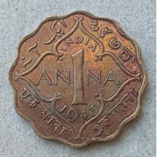Британская Индия 1 Анна 1943 год , Король Георг 6
