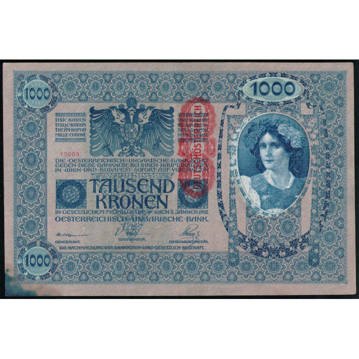 Австрия 1000 Крон 1919 год , Надпечатка