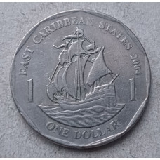 Восточные Карибы 1 Доллар 2004 год, Золотая лань , Военный корабль , Королева Елизавета 2