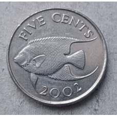 Бермуды, Бермудские острова 5 Центов 2002 год , Королевская рыба ангел, Елизавета II