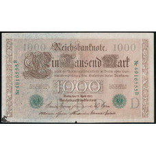 Германия 1000 Марок 1910 год , Зеленая печать