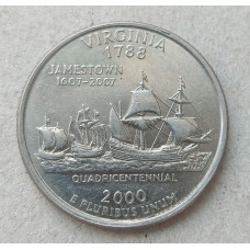 США 25 Центов 2000 год , D , Серия Штаты , Штат Вирджиния , Корабли