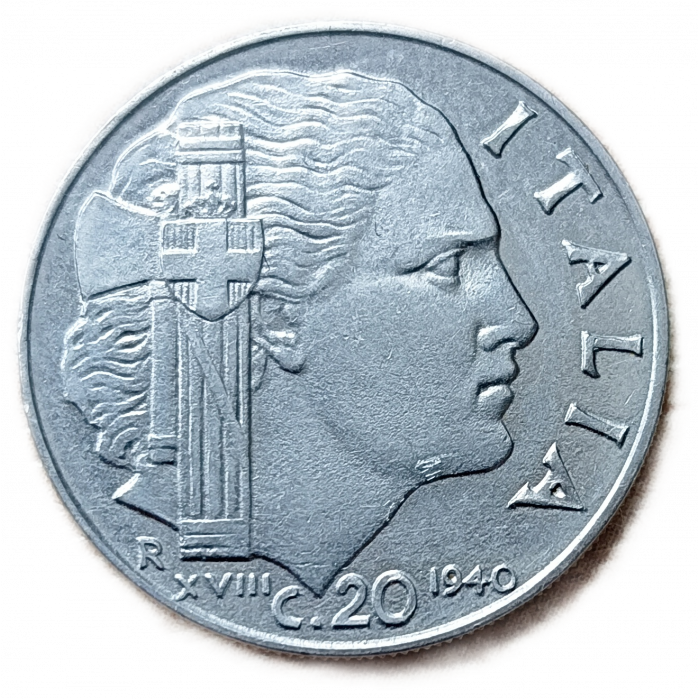 Италия 20 Чентезимо 1940 год , Виктор Эммануил 3