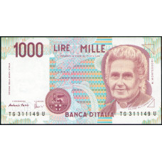 Италия 1000 Лир 1990 год , UNC, Мария Монтессори