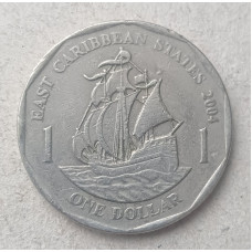 Восточные Карибы 1 Доллар 2004 год , Золотая лань , Военный корабль , Королева Елизавета 2