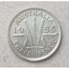 Австралия 3 Пенса 1955 год , Серебро
