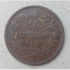 Италия 10 Чентезимо 1863 год , Виктор Эммануил 2