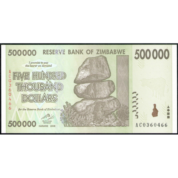 Зимбабве 500000 Долларов 2008 год , UNC , Балансирующие скалы Чиремба , Зимбабвийское алоэ, 