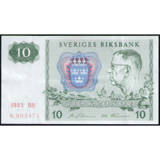Швеция 10 Крон 1983 год , VF , Король Густав Адольф 6 , Северное сияние
