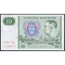 Швеция 10 Крон 1987 год , VF , Король Густав Адольф 6 , Северное сияние
