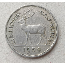 Маврикий 1/2 Рупии 1950 год , Яванский олень , Георг 6