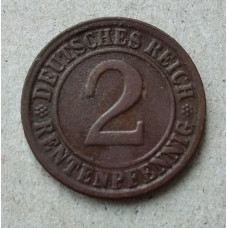 Германия 2 Рентенпфеннига 1923 год , D , Веймарская республика