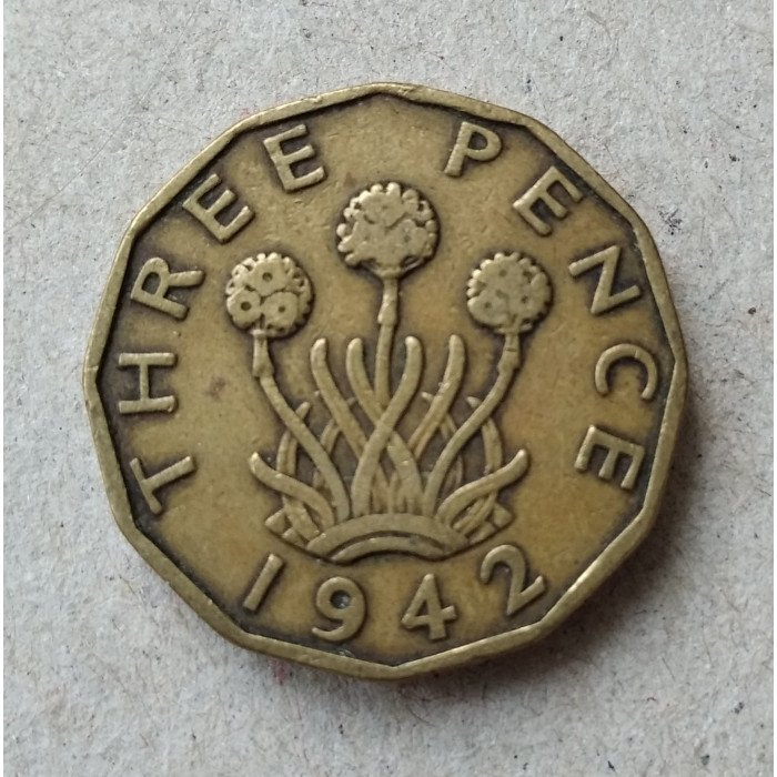 Великобритания 3 Пенса 1942 год , Армерия приморская , Король Георг 6