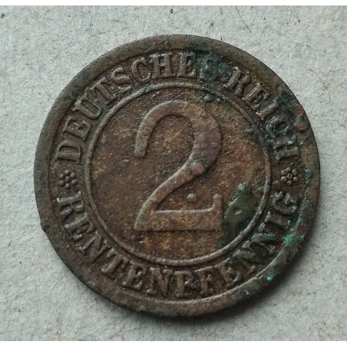 Германия 2 Рентенпфеннига 1923 год , А , Веймарская республика