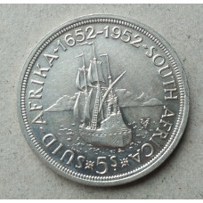 ЮАР 5 Шиллингов 1952 год , 300 лет основания Кейптауна , Корабль Дромедарис , Георг 6 , Серебро