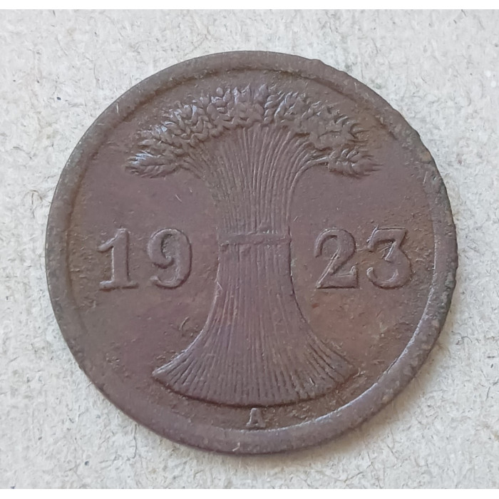 Германия 2 Рейхспфеннига 1923 год , А , Веймарская республика