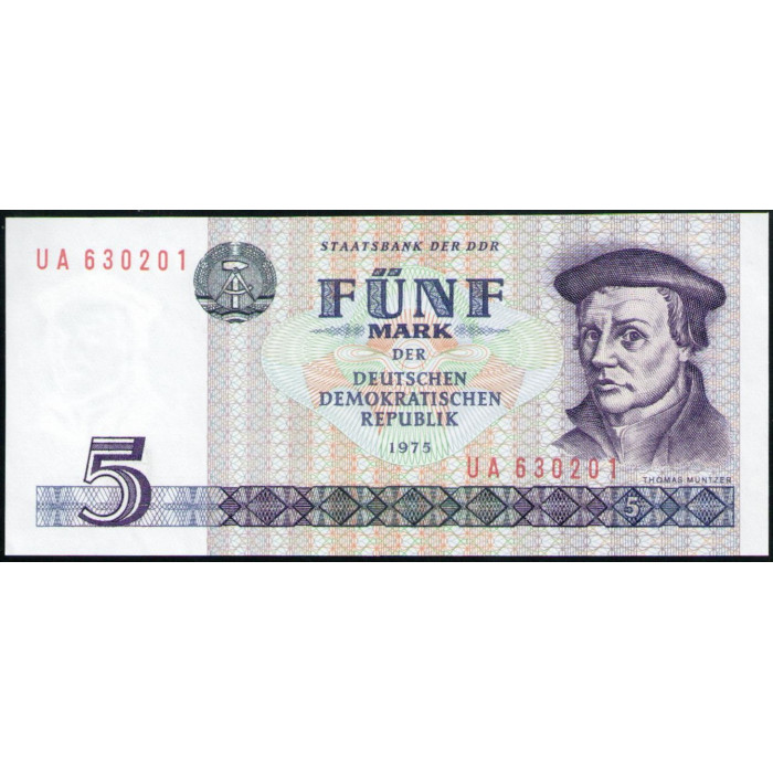 Германия , ГДР , 5 марок 1975 год , UNC