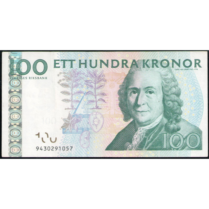 Швеция 100 Крон 2009 год , VF , Карл Линней , Пчела 