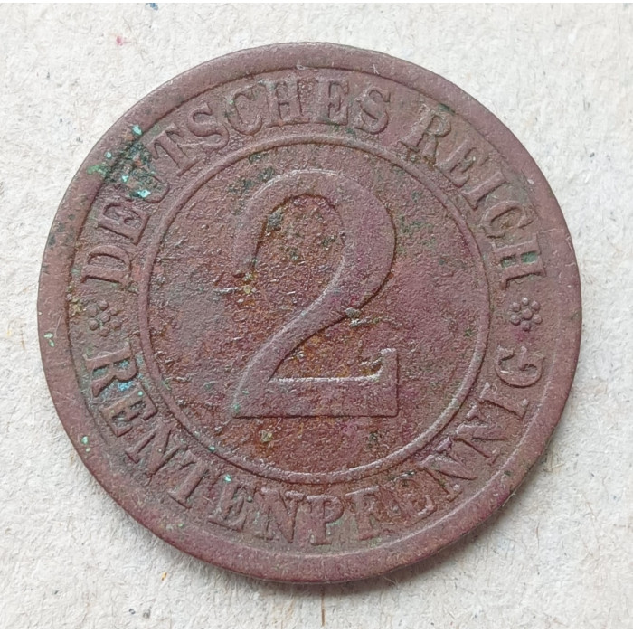 Германия 2 Рентенпфеннига 1924 год , А , Веймарская республика