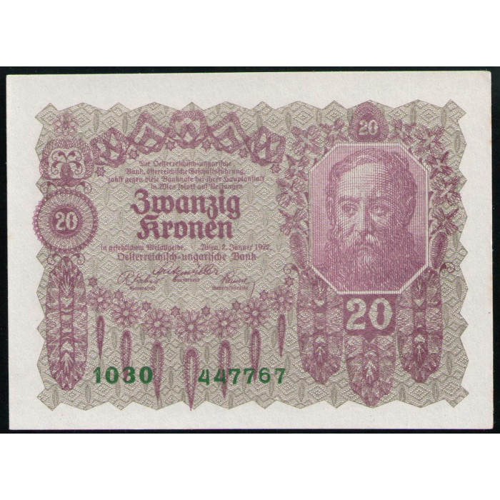 Австрия 20 Крон 1922 год , XF , Австро Венгерский банк