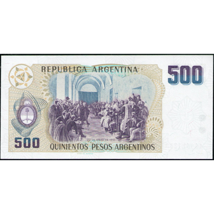 Аргентина 500 Песо 1984 год , UNC , Аргентинский генерал Хосе де Сан Мартин 