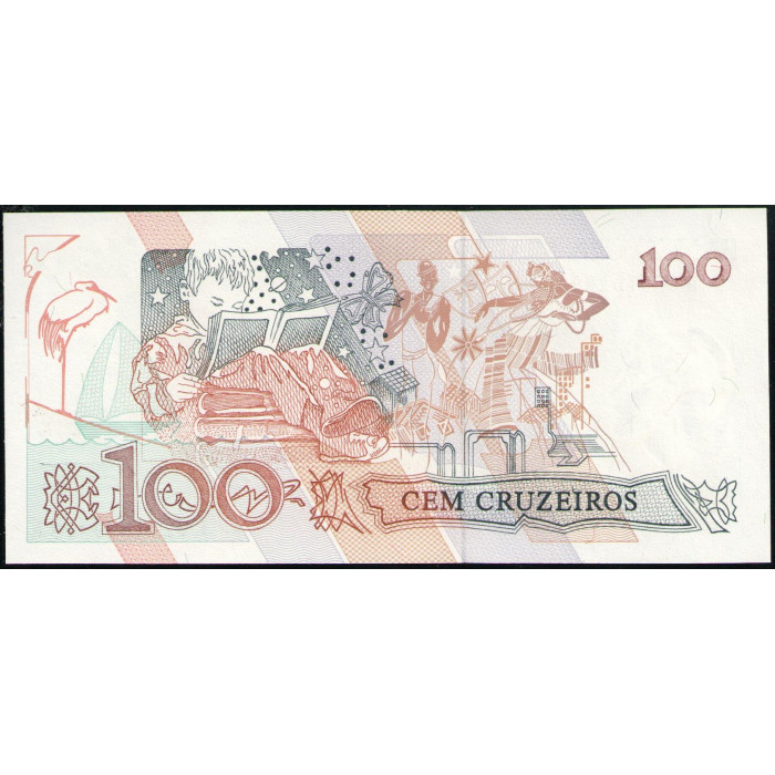 Бразилия 100 Крузейро 1990 год , UNC , Надпечатка