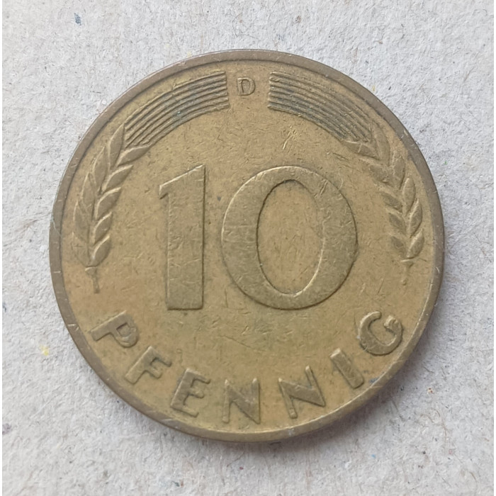 Германия , ФРГ 10 Пфеннигов 1950 год , D