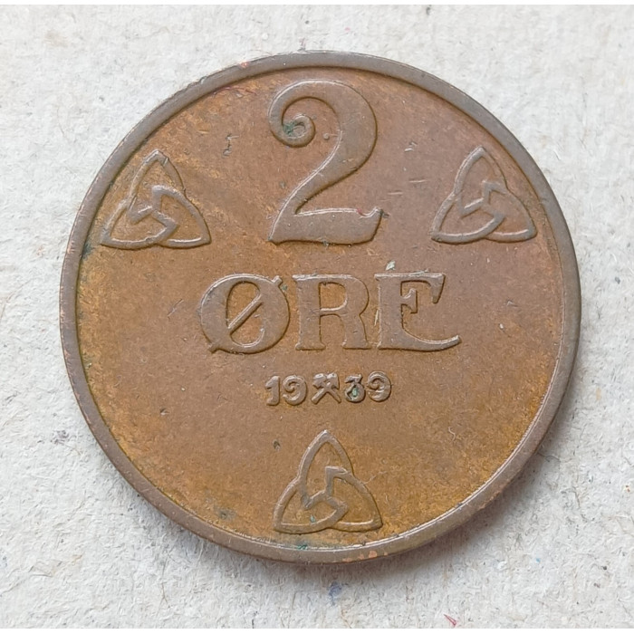 Норвегия 2 Эре 1939 год , Хокон 7