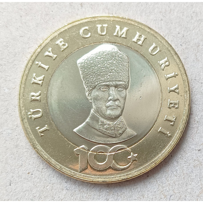 Турция 5 Лир 2023 год , UNC , 100 лет Республике