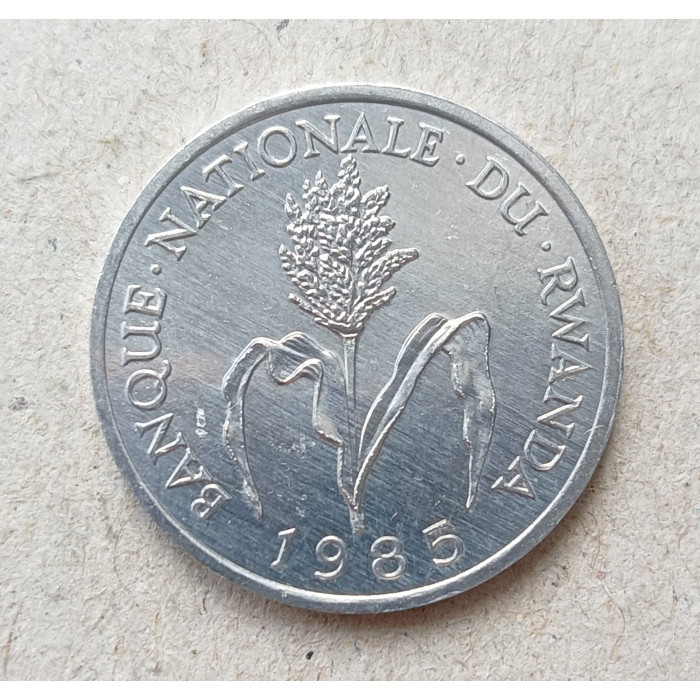 Руанда 1 Франк 1985 год , UNC , Герб , Цветущий стебель проса