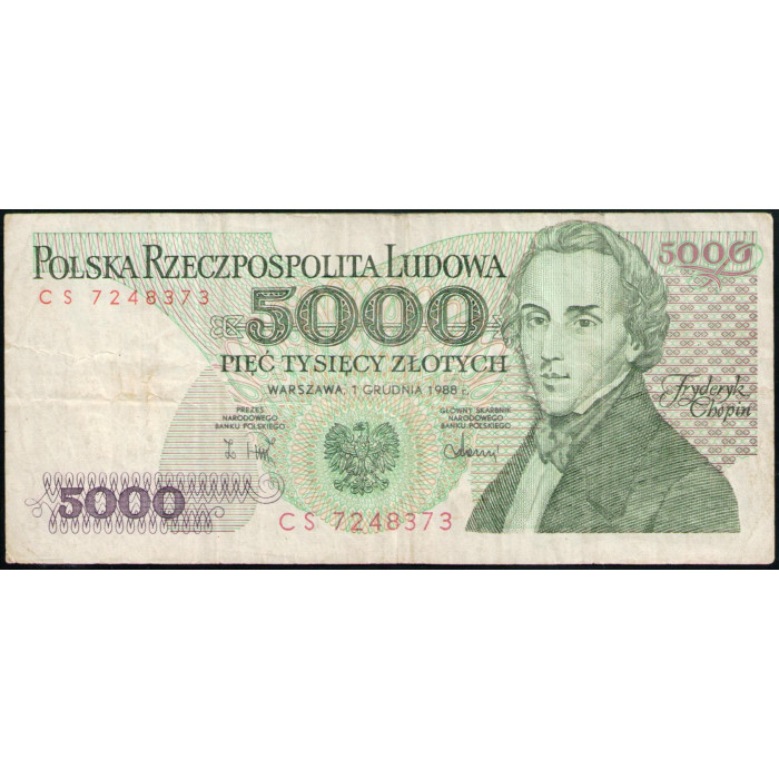 Польша 5000 Злотых 1988 год , Фредерик Шопен , Ноты полонеза