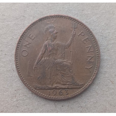 Великобритания 1 Пенни 1963 год , Британия, Елизавета 2