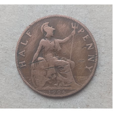 Великобритания 1/2 Пенни 1906 год , Британия, Эдуард 7