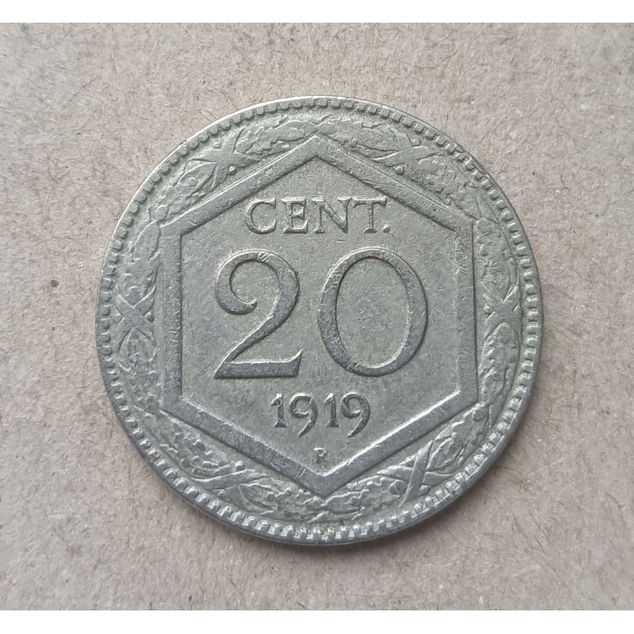 Италия 20 Чентезимо 1919 год
