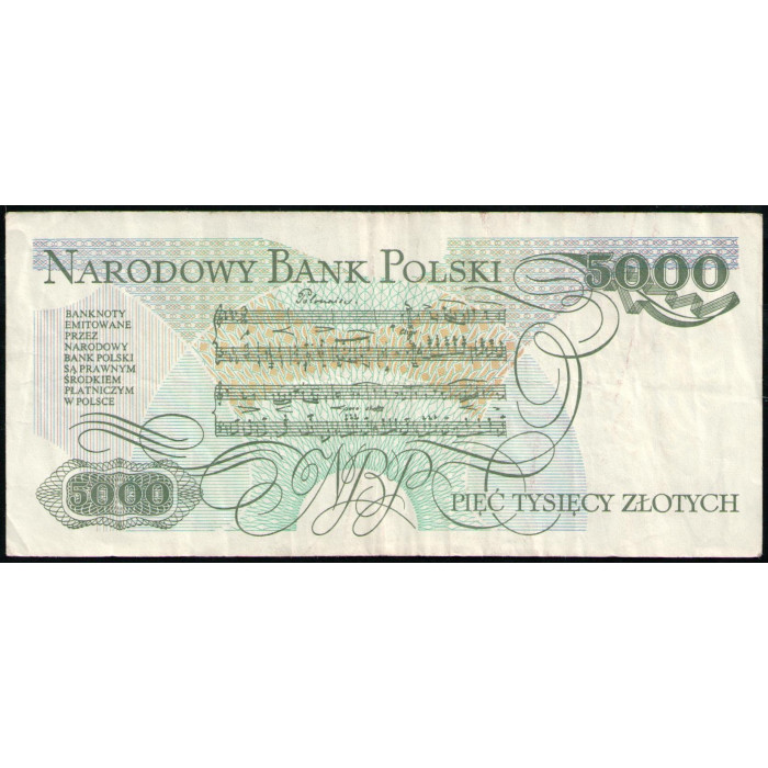 Польша 5000 Злотых 1988 год , Фредерик Шопен , Ноты полонеза