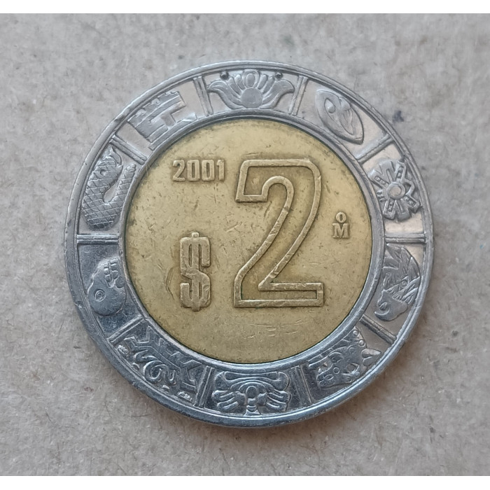 Мексика 2 Песо 2001 год , Биметалл