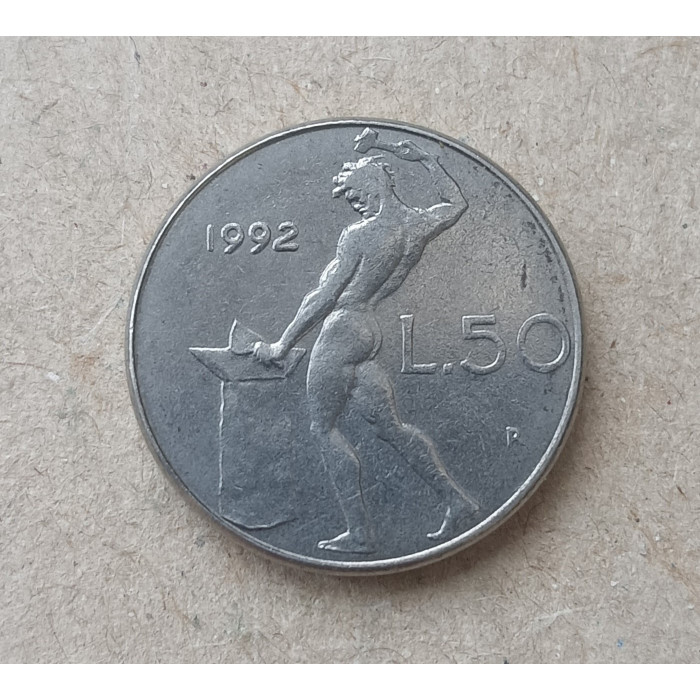 Италия 50 Лир 1992 год , Бог огня Вулкан
