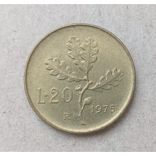 Италия 20 Лир 1975 год , Дубовая ветвь
