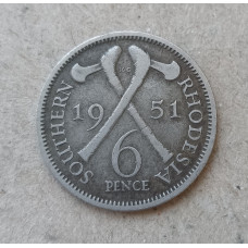 Южная Родезия 6 Пенсов 1951 год , Георг 6